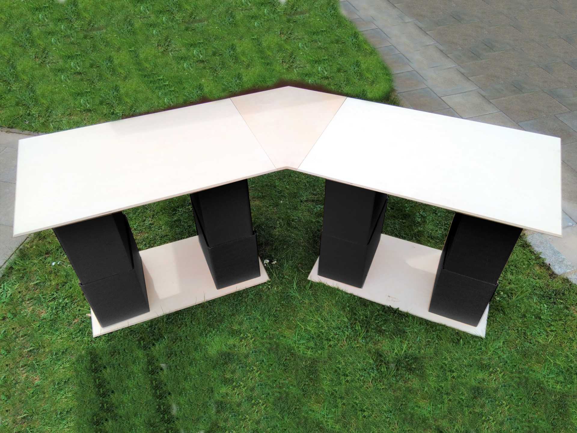 Tisch mit Verbindungselement 45° Birke Fuß PP 1920 960